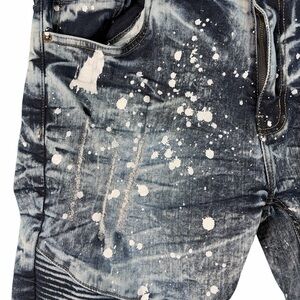 Evolution In Design Jeans Mens 38x32 Blue Stretch Paint Distressed